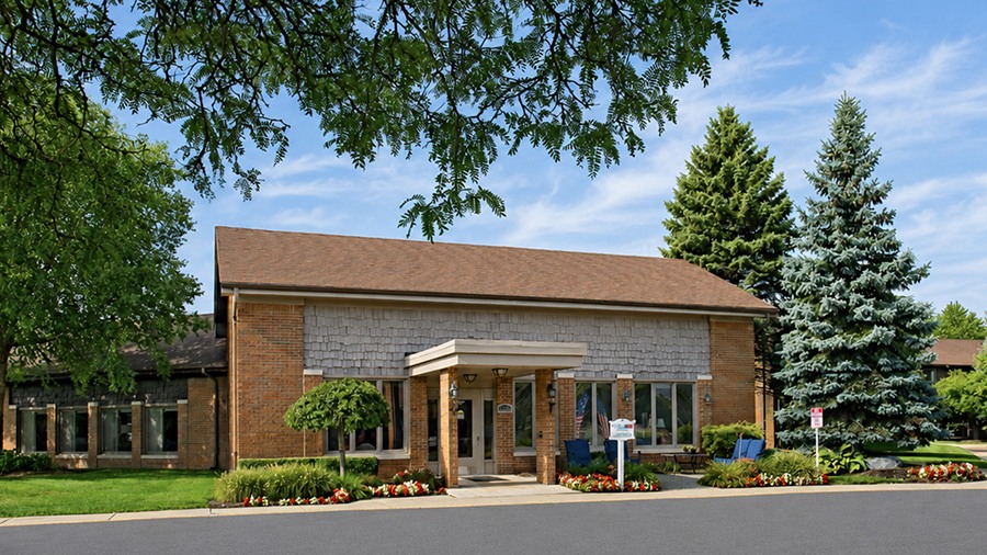 Exterior shot of American House East II, a senior living community in Roseville, Michigan