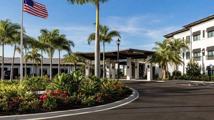 Front entrance at American House Naples memory care and assisted living facility