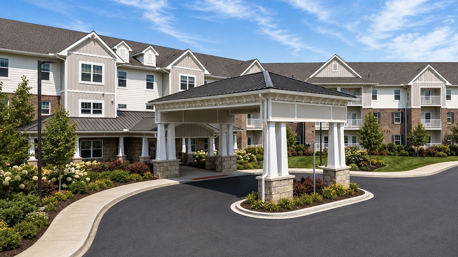 Exterior Entrance at American House Village at Bloomfield Senior Living Community