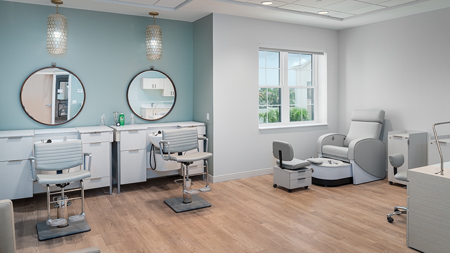 Full service beauty salon at American House Boynton Beach, a retirement home in South Florida