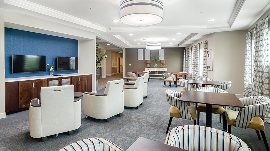 Game room at American House Ft. Myers assisted living and memory care facility in Fort Myers, FL