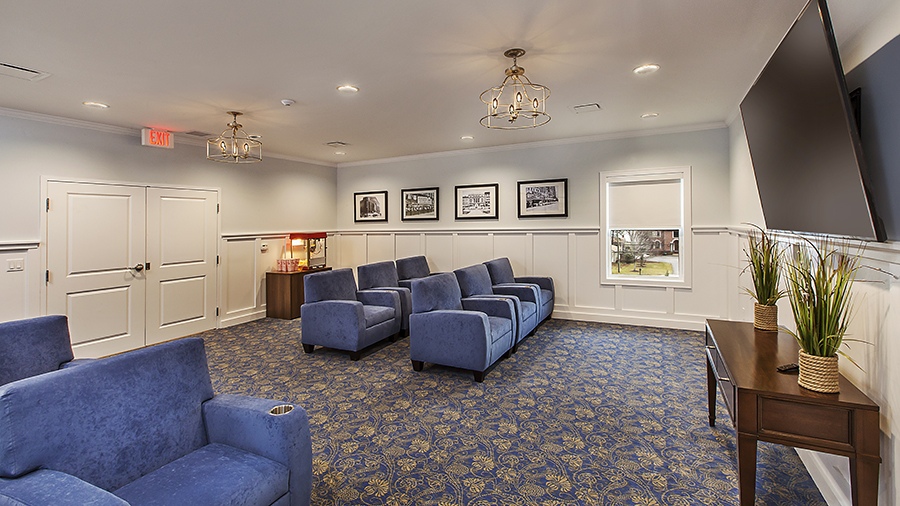 Movie theater at American House Lakeshore senior living and memory care facility in Roseville, MI