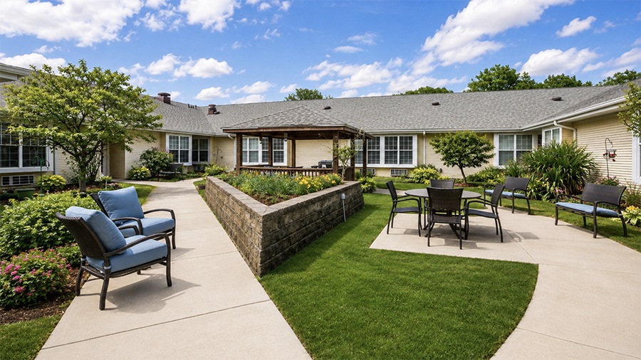 Courtyard at American House Bristol Assisted Living and Memory Care Facility in Bristol, TN