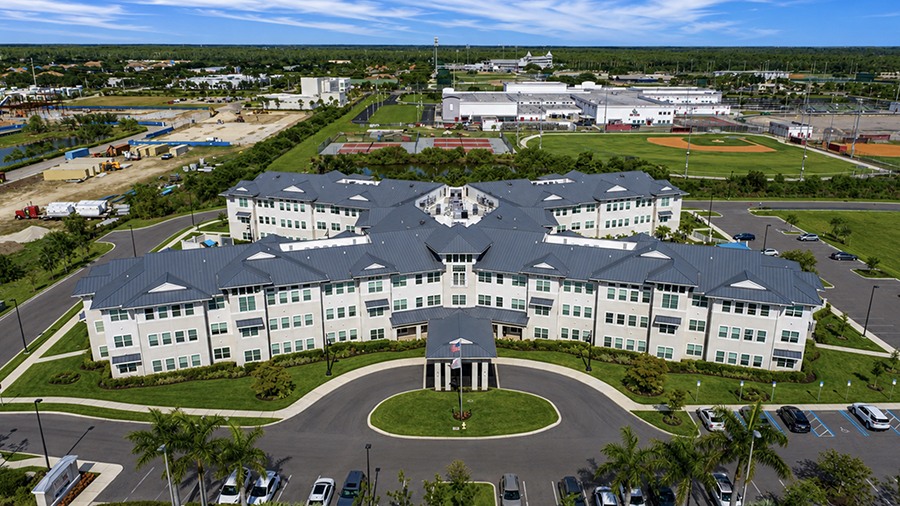 Aerial view of American House Ft. Myers assisted living and memory care facility in Fort Myers, FL