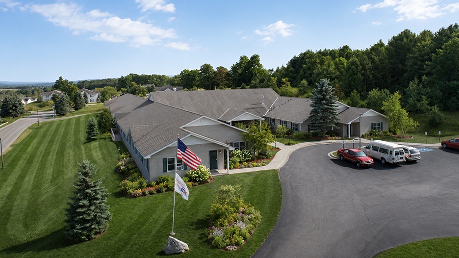 Aerial view of American House Petoskey, a retirement community in Petoskey, Michigan