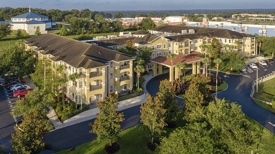 Aerial view of American House assisted living and memory care facility in Zephyrhills, FL