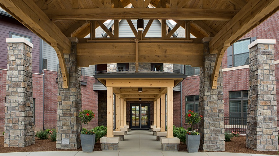 Front entrance at American House Town and Country memory care and assisted living facility in Town and Country, MO