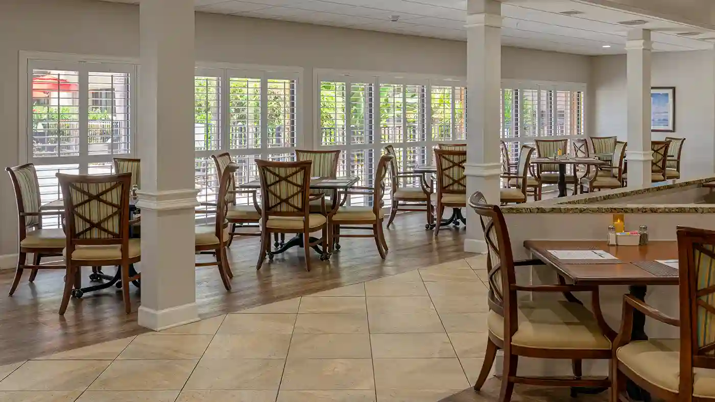 Dining Room with View at American House Sarasota Senior Living Community
