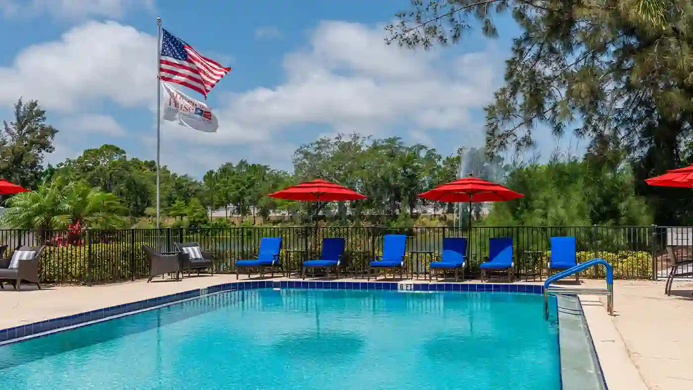 Outdoor Pool and Lanai at American House Sarasota Senior Living Community