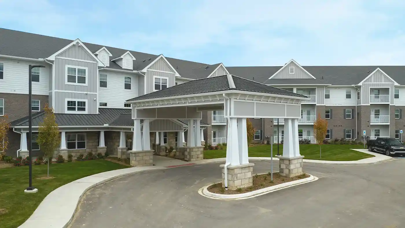Exterior Entrance at American House Village at Bloomfield Senior Living Community