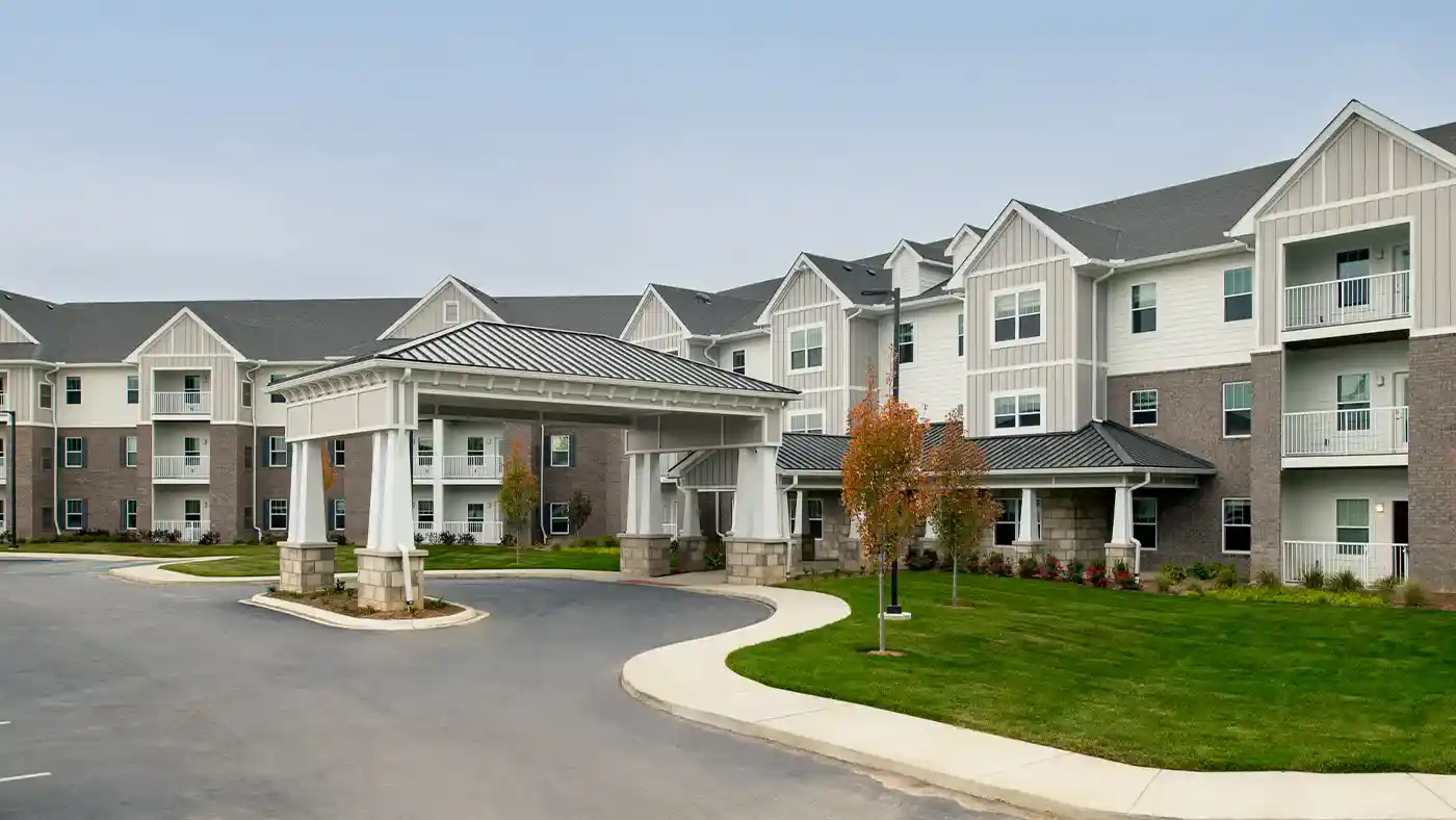 Front Drive at American House Village at Bloomfield Senior Living Community
