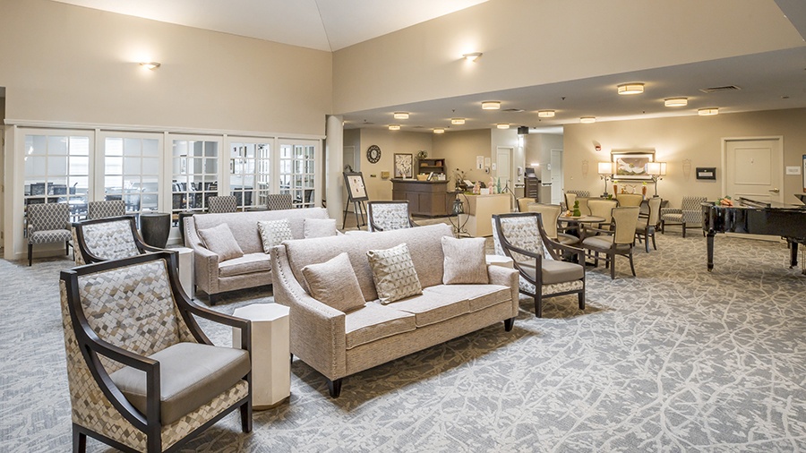 Lobby with Piano at American House Bristol Assisted Living and Memory Care Facility in Bristol, TN