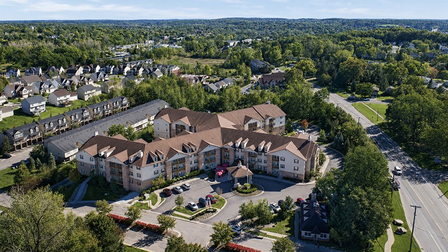 Aerial view of American House Milford, a senior living facility in Oakland County, MI