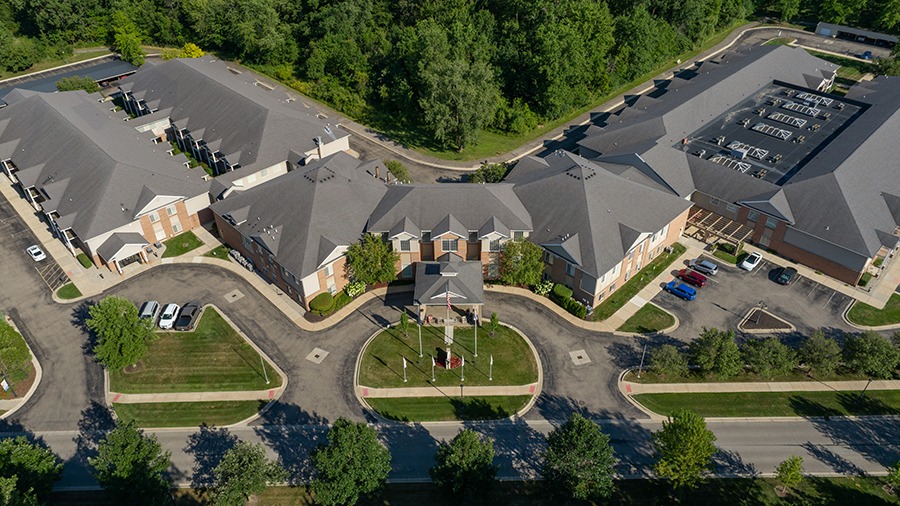 Aerial view of American House Park Place senior living facility in Warren, MI