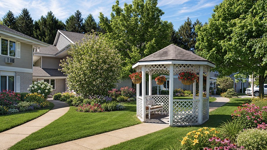 Gazebo and courtyard  at American House retirement home Spring Lake, MI