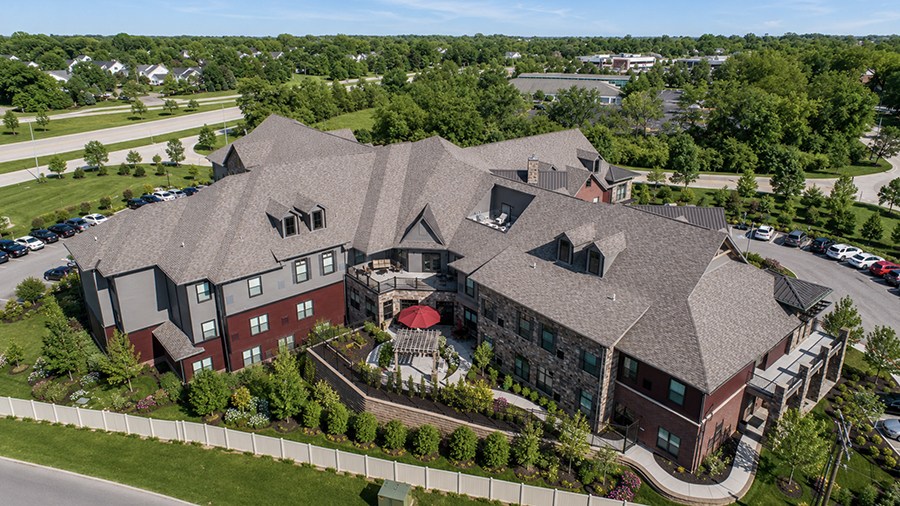 Aerial view of American House Town and Country memory care and assisted living facility in Town and Country, MO