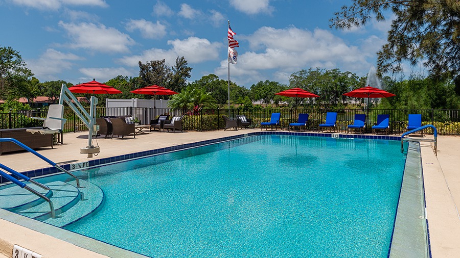 Outdoor Pool and Lanai at American House Sarasota Senior Living Community