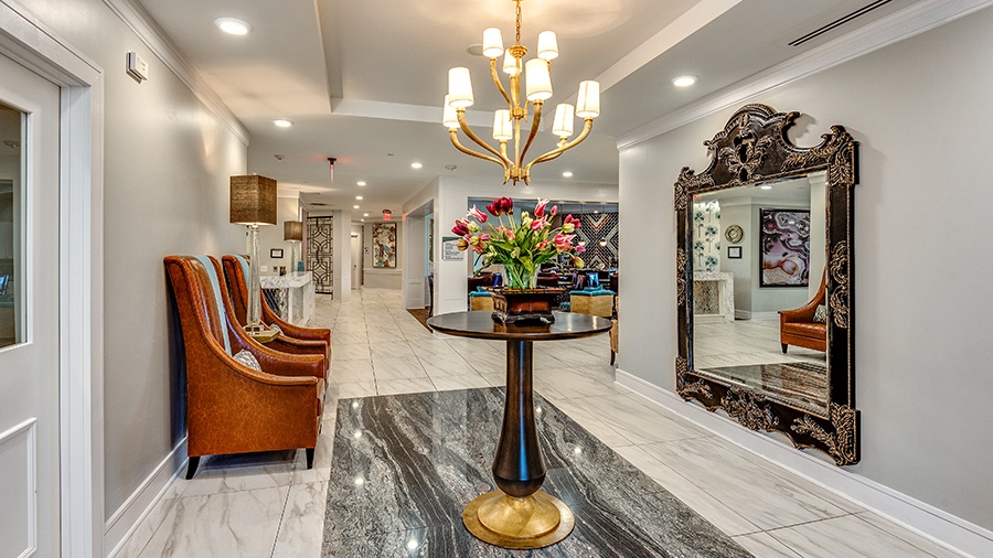 Front lobby at American House Town and Country memory care and assisted living facility in Town and Country, MO