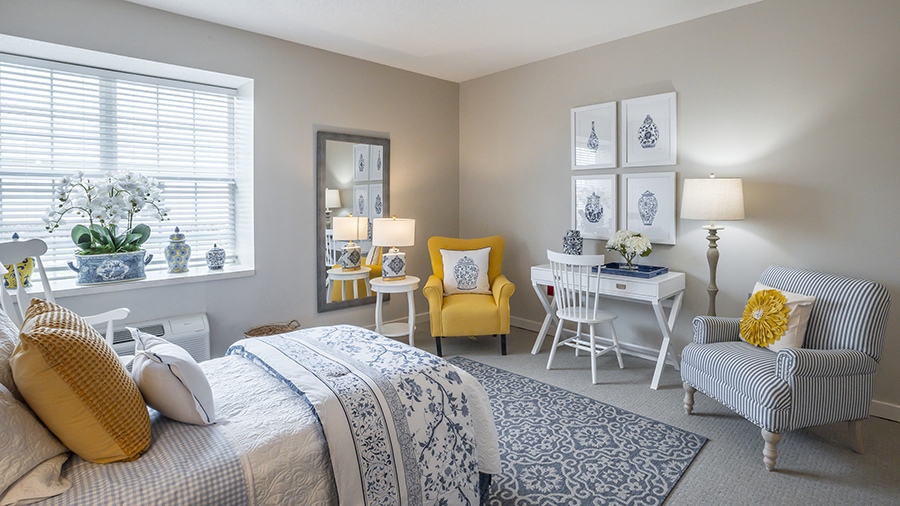Model Bedroom in an Apartment at American House Bristol Assisted Living and Memory Care Facility in Bristol, TN
