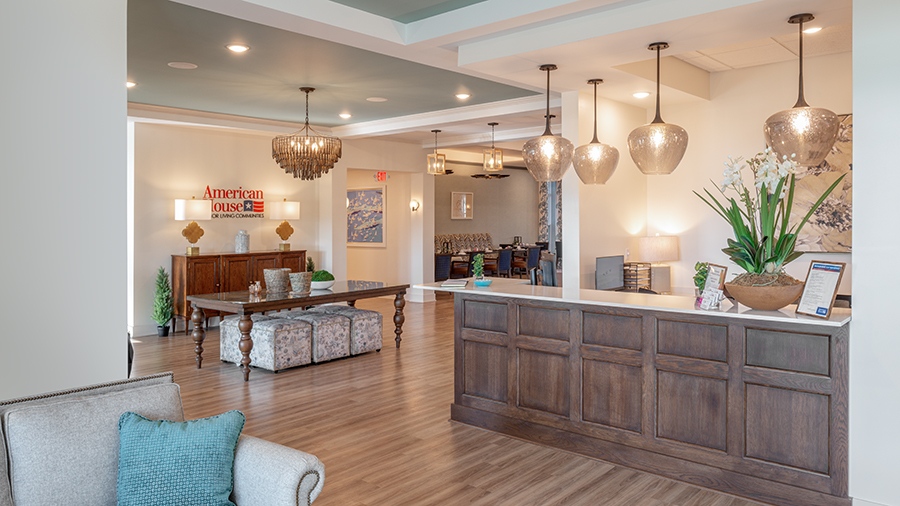 Front Desk and lobby at American House Meridian Township, a senior living community