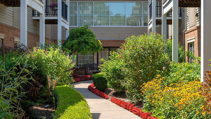 Walking path at American House Park Place senior living facility in Warren, MI