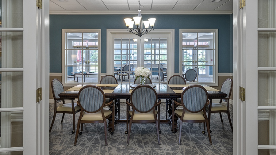 Private dining room at American House assisted living and memory care facility in Zephyrhills, FL