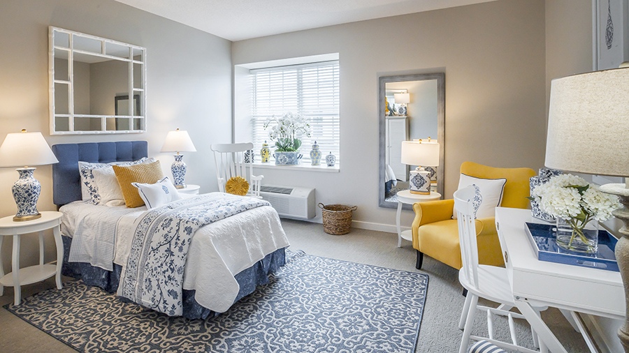 Model Bedroom in an Apartment at American House Bristol Assisted Living and Memory Care Facility in Bristol, TN
