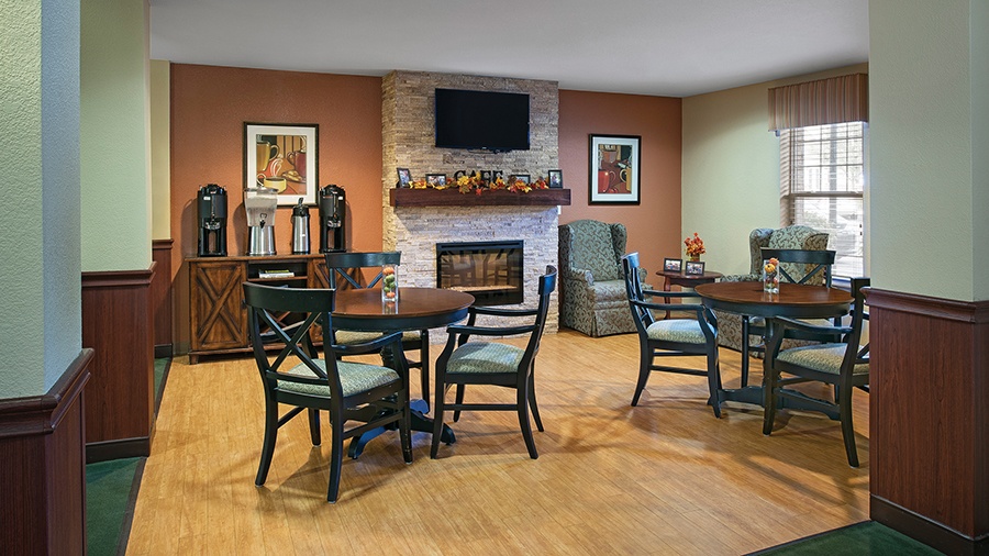 Cafe and coffee lounge at American House Milford, a senior living facility in Oakland County, MI