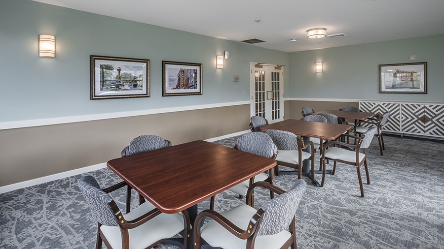 Activity and game room at American House West Knoxville assisted living and memory care facility
