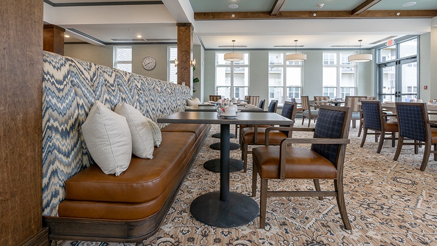 Dining room at American House Meridian Township, a senior living community