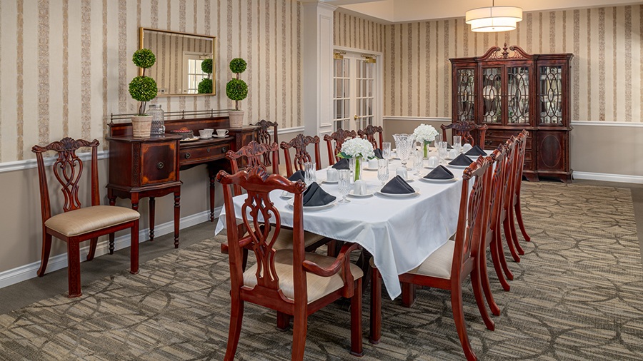 Private dining room at American House Park Place senior living facility in Warren, MI