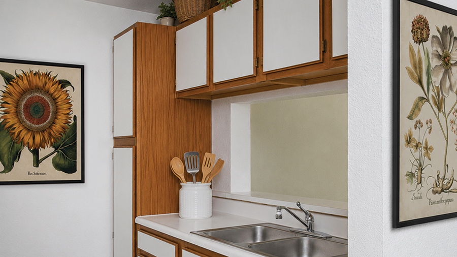 Kitchen in an apartment at American House Southland, a retirement home in Taylor, MI