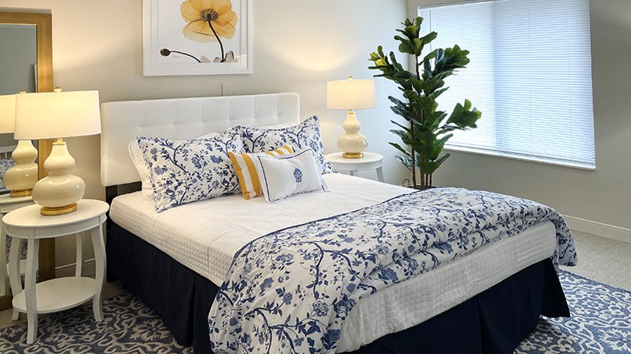 Model bedroom at American House Carpenter independent and assisted senior living facility