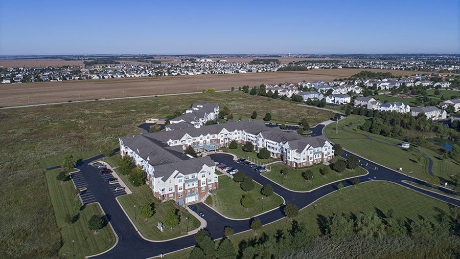 Aerial view of American House Cedarlake independent and assisted living facility