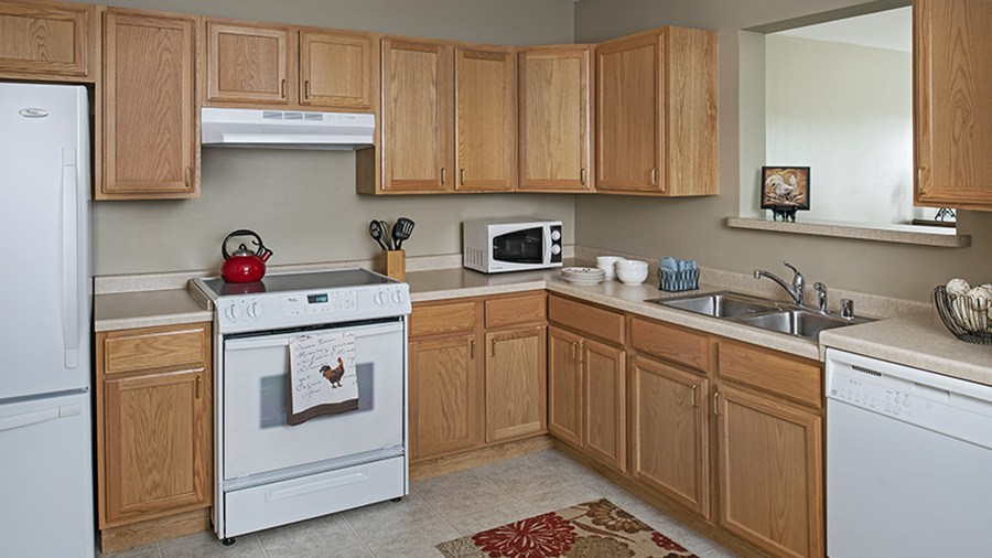 Model kitchen at American House Cedarlake independent and assisted living facility