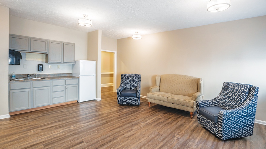 Bistro with seating at American House in Chattanooga assisted living and memory care facility