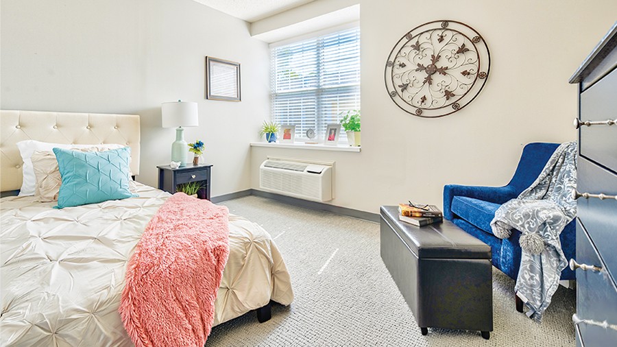Model bedroom at American House Hendersonville Assisted Living and Memory Care Facility