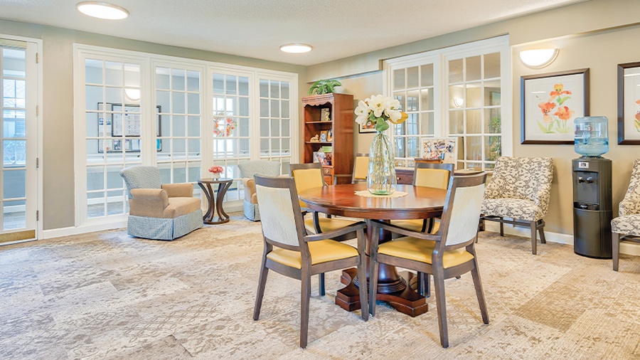 Common area with reading nook at American House Hendersonville Assisted Living and Memory Care Facility