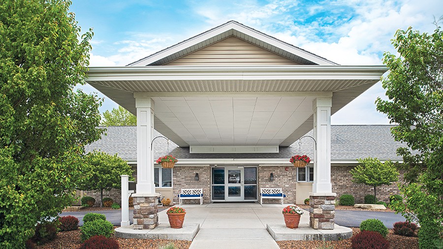 Exterior entrance at American House Holland, a retirement community with independent, assisted living and memory care in Holland, MI