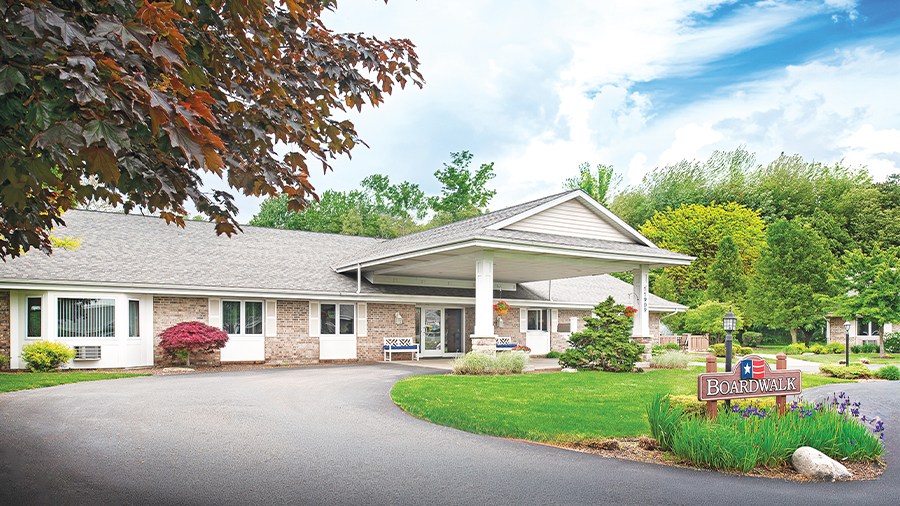Driveway and front entrance at American House Holland, a retirement community with independent, assisted living and memory care in Holland, MI