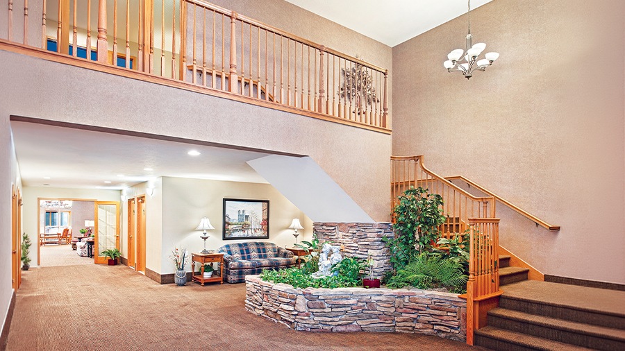 Lobby with seating and foyer at American House Holland, a retirement community with independent, assisted living and memory care in Holland, MI