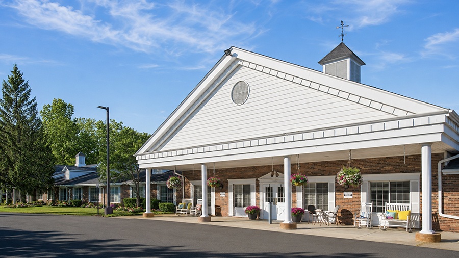 Front entrance at American House Livonia, a senior living community in Livonia, Michigan