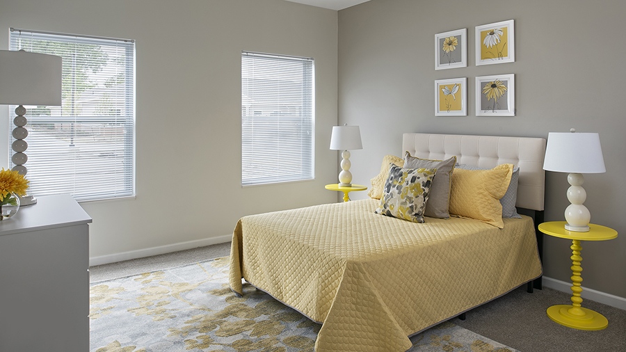 Model bedroom in an apartment at American House East I Villas independent senior living in Roseville, MI