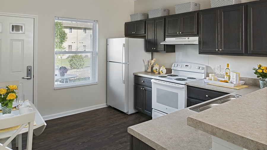 Model kitchen in an apartment at American House East I Villas independent senior living in Roseville, MI