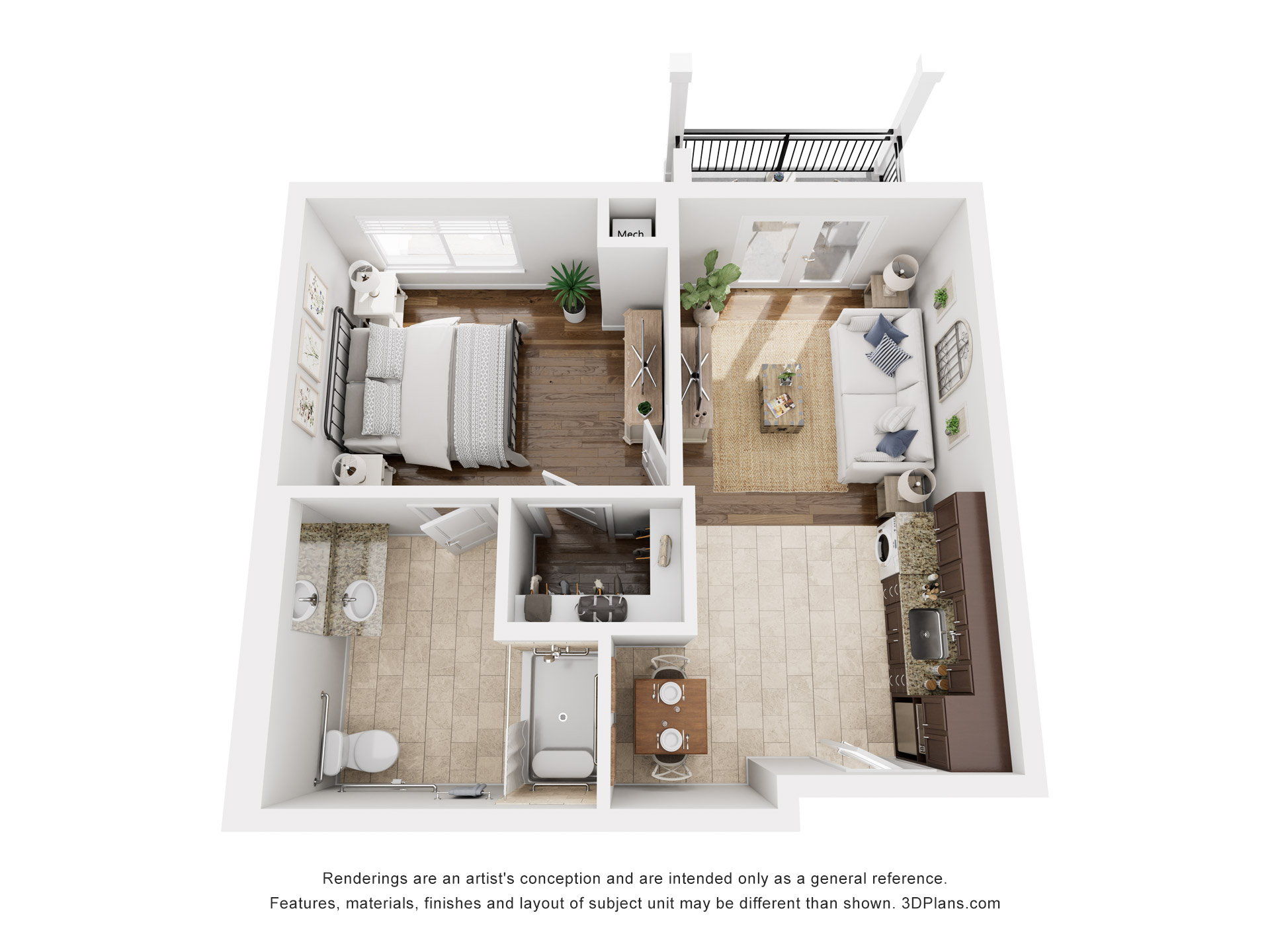 1 br Assisted Living floor plan with balcony at American House Naples