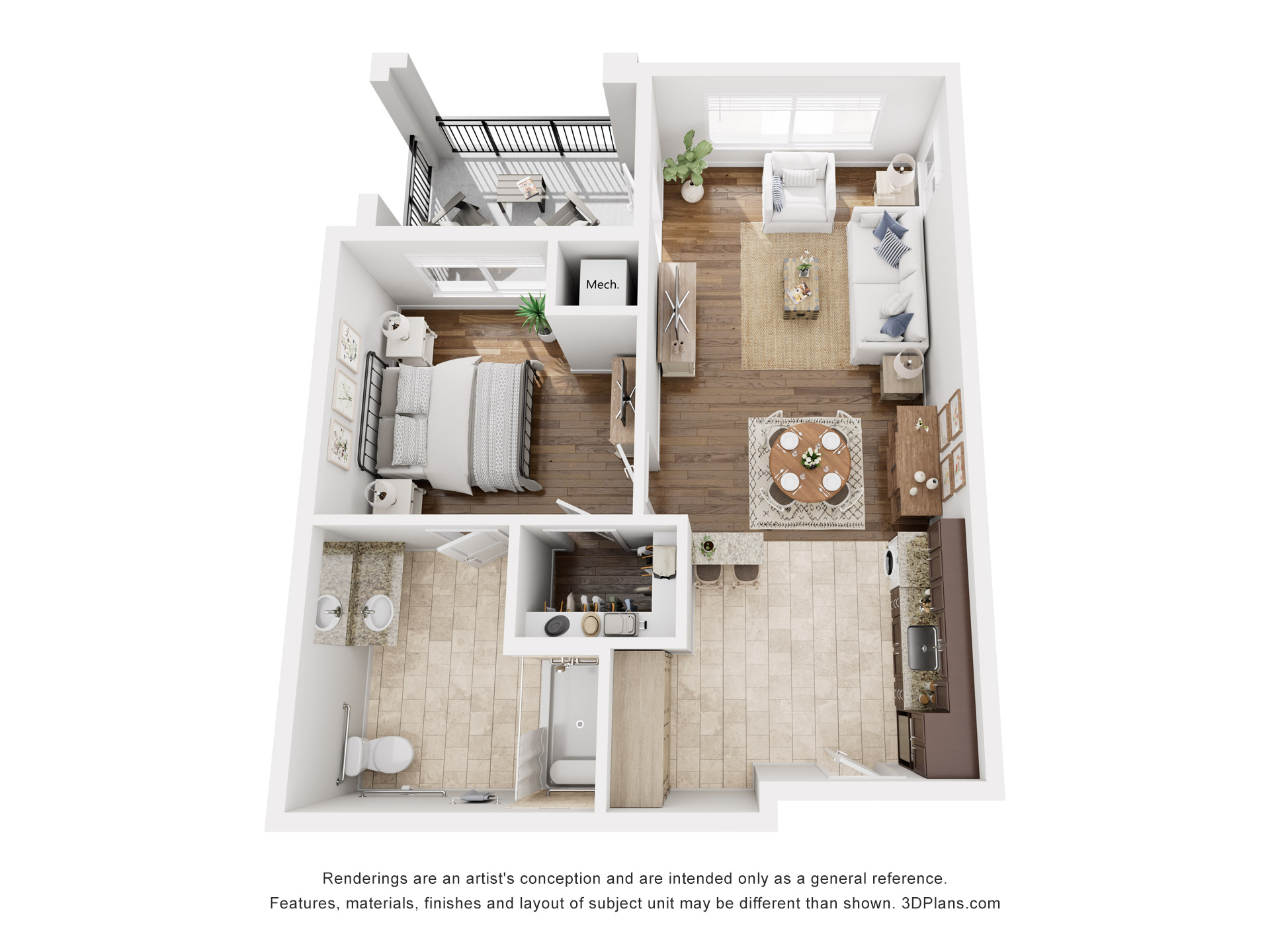 1 br Assisted Living floor plan with balcony at American House Naples