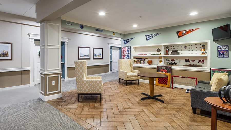 Sports nook at American House Bartlett assisted living facility in Bartlett, TN