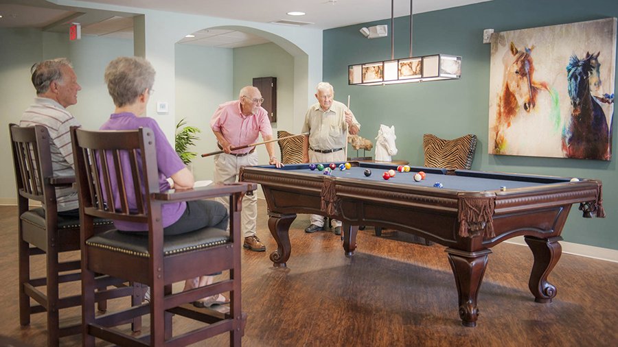 Billiards room American Bluewater Bay, a senior living community in Niceville, FL