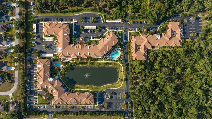 Aerial view of American House Bonita Springs assisted living and memory care facility