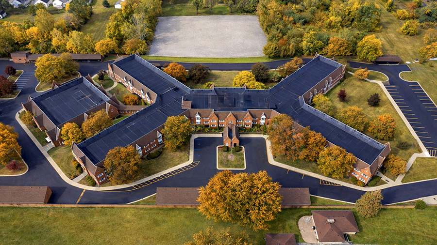 Aerial view of American House East I independent living and assisted living facility in Roseville, MI